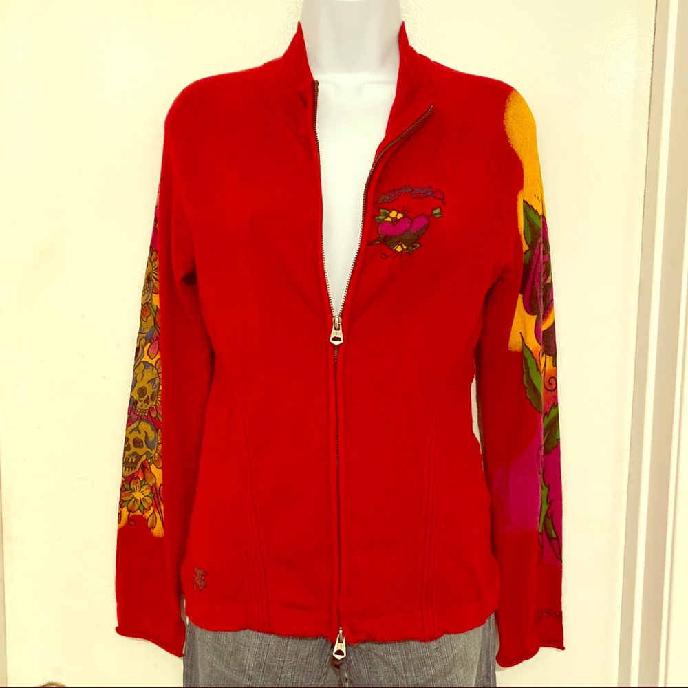 Ed Hardy Skull Red Zip Up Sweater